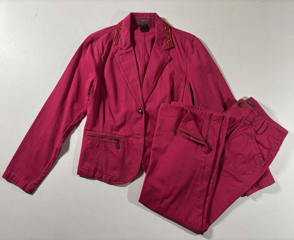 Liz Claiborne Women’s 2 Pc Set Sz M Pink Beaded Jacket & Sz 8 Zip Ankle Pants